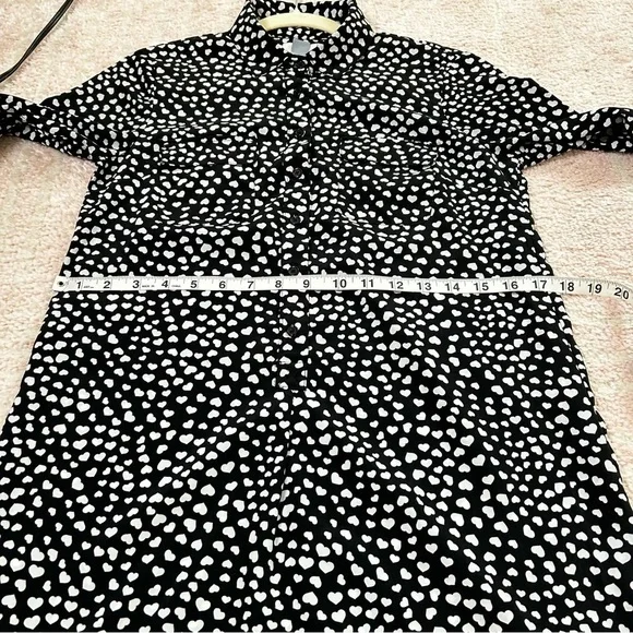 Old Navy Black White Ditzy Heart Print Long Sleeve Collared Dress Size XS - Picture 7 of 12